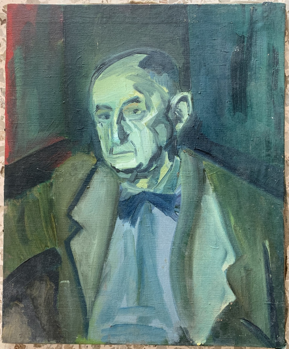 Expressionist School - Portrait Of A Man - Oil On Canvas-photo-2