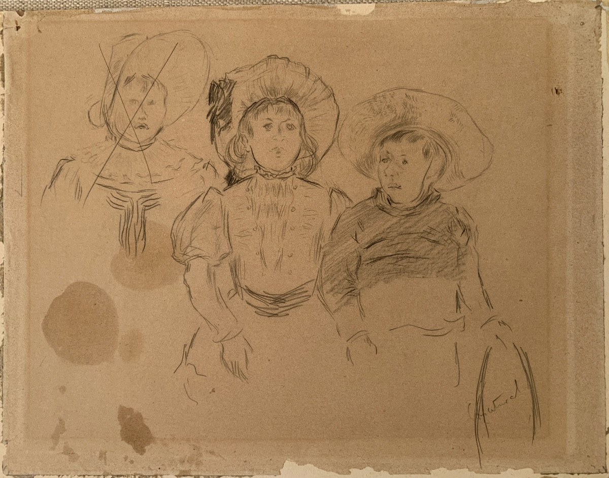 Pair Of Impressionist Drawings Around Degas / Morisot - Man In A Top Hat-photo-2