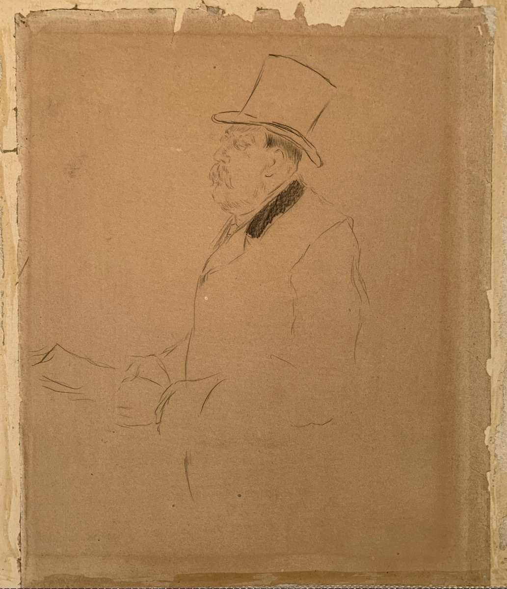 Pair Of Impressionist Drawings Around Degas / Morisot - Man In A Top Hat