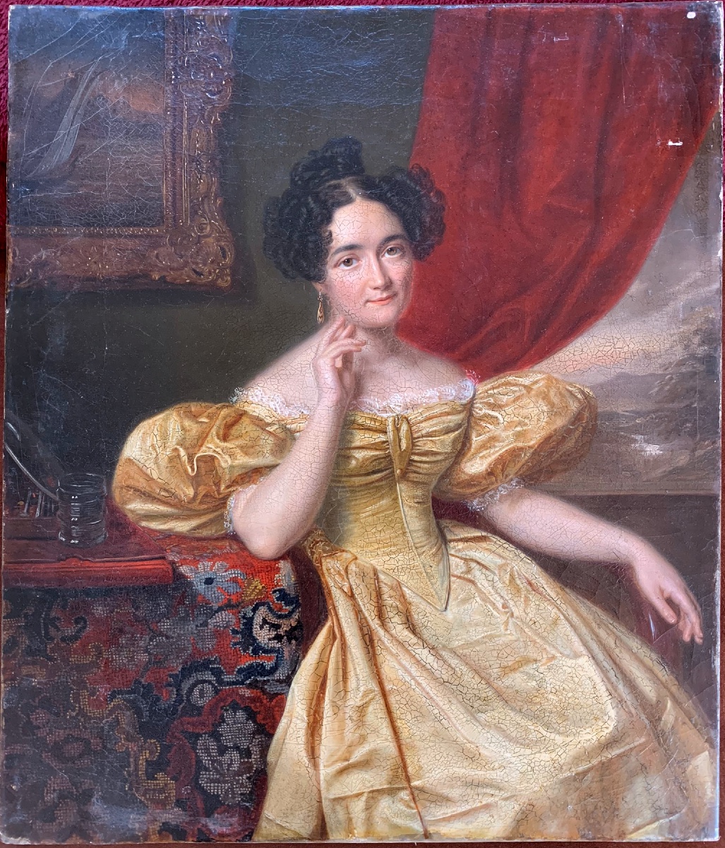 PORTRAIT DE JEUNE FEMME ATTRIBUE A LOUIS HERSENT (1777-1860) TOILE ROMANTIQUE