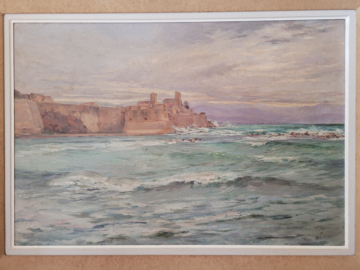 GEORGES WALLERSTEIN - PAYSAGE DE MER À ANTIBES - PROBABLEMENT EXPOSÉ AU SALON DE 1896-photo-2