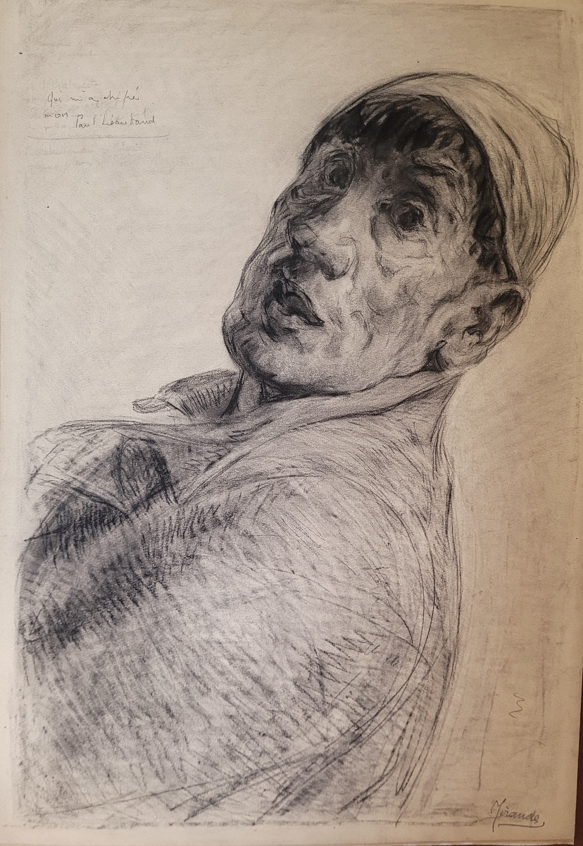 Henri MIRANDE (1877-1955) AUTOPORTRAIT - HOMMAGE À PAUL LÉAUTAUD - GRAND FUSAIN