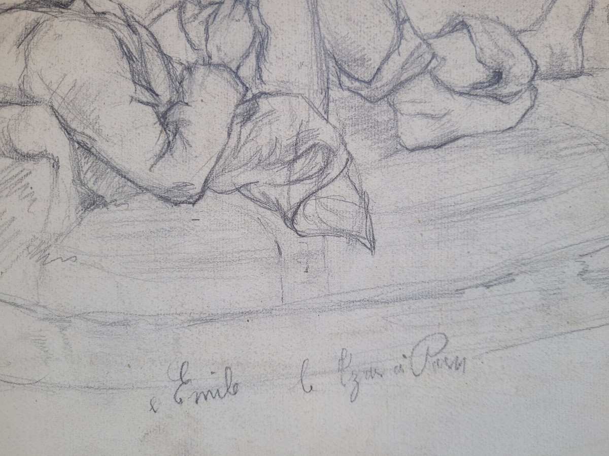 Young Draftsman At Work - Large 19th Century Drawing - Caricature Of Jacques Offenbach ?-photo-4