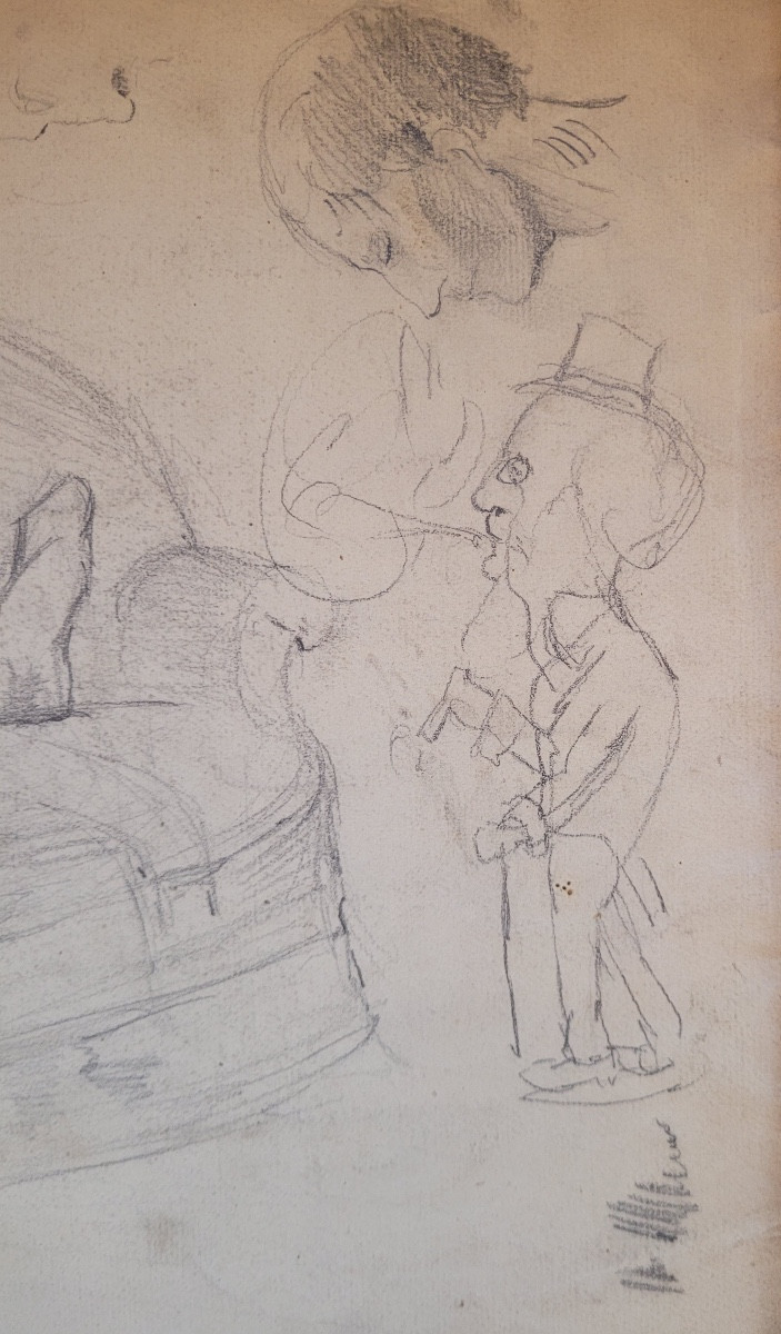 Young Draftsman At Work - Large 19th Century Drawing - Caricature Of Jacques Offenbach ?-photo-1