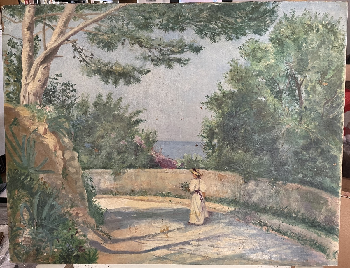 TABLEAU IMPRESSIONNISTE - ÉLÉGANTE SUR LA RIVIERA - MÉDITERRANÉE - CÔTE D'AZUR