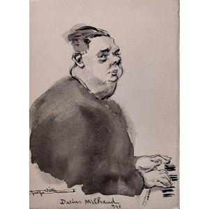 Georges Villa (1883-1965) LOT DE DIX DESSINS COMPOSITEURS DARIUS MILHAUD - FRANZ LEHAR, MENUHIN