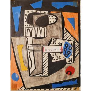 Lot de quatorze dessins / collages néo-cubistes, surréalistes, compositions divers, signatures.