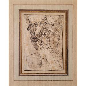 Lot de neuf dessins anciens - Andrieux - Scène révolutionnaire - Marine Bretagne