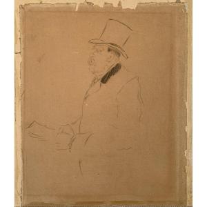 Pair Of Impressionist Drawings Around Degas / Morisot - Man In A Top Hat