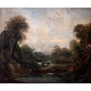 Large English Landscape, 19th Century - Oil On Canvas, Similar To The Style Of John Constable