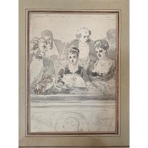The Theatre Box - 19th Century Drawing - Presumed Portrait Of Gustave Flaubert