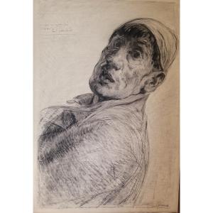 Henri MIRANDE (1877-1955) AUTOPORTRAIT - HOMMAGE À PAUL LÉAUTAUD - GRAND FUSAIN