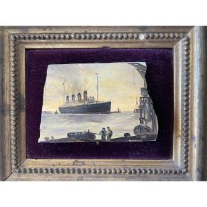 Paquebot transatlantique (probablement le RMS Titanic ou l’ RMS Olympic) huile vers 1911–1914