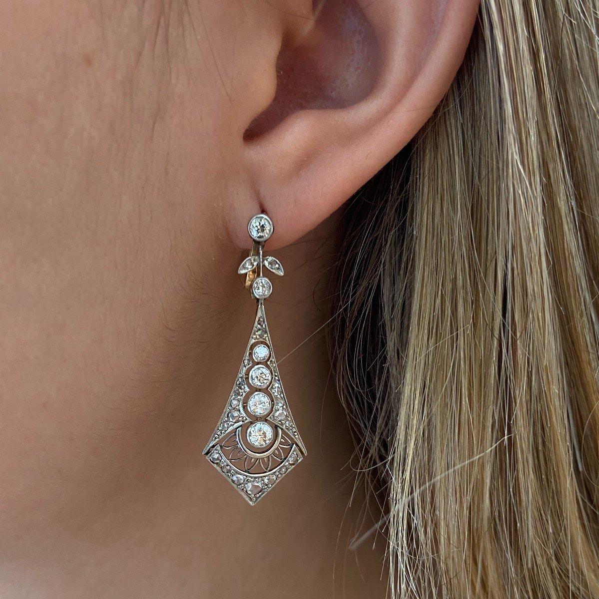 1920s Diamond, Gold And Platinum Earrings.-photo-2