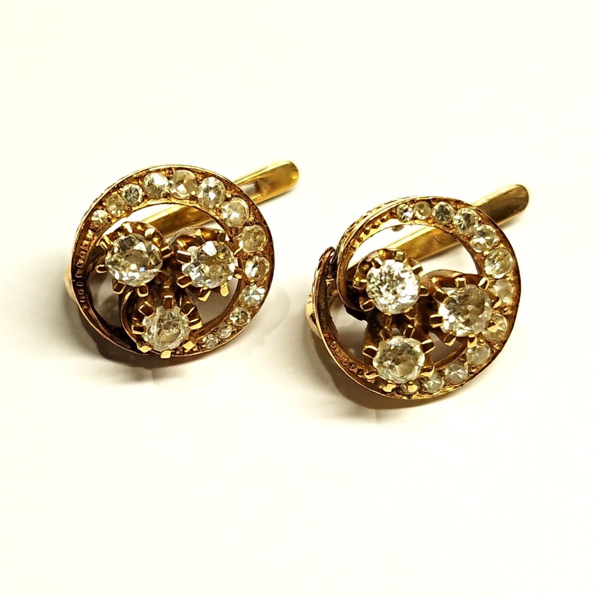 Boucles D’oreilles Or Jaune 18k Et Diamants. Années 1900.-photo-3