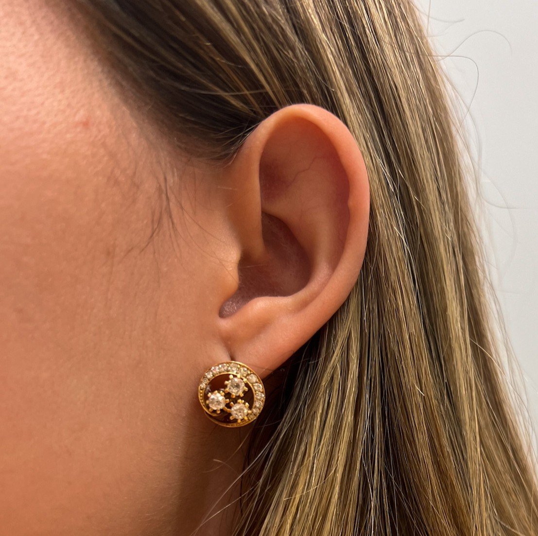 Boucles D’oreilles Or Jaune 18k Et Diamants. Années 1900.-photo-6