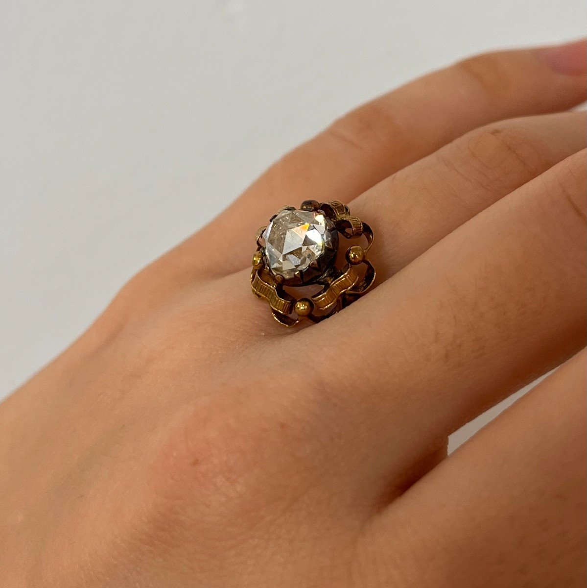 Rose Cut Diamond And 18k Yellow Gold Ring. End Of The 19th Century.-photo-2