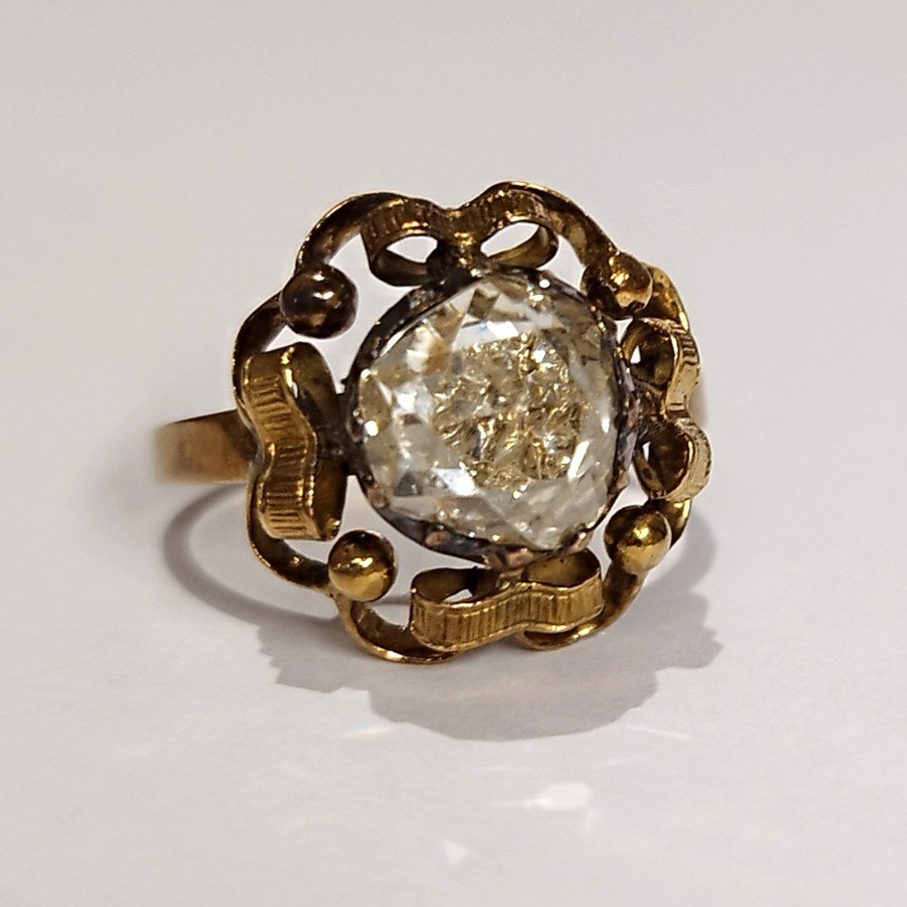 Rose Cut Diamond And 18k Yellow Gold Ring. End Of The 19th Century.-photo-4