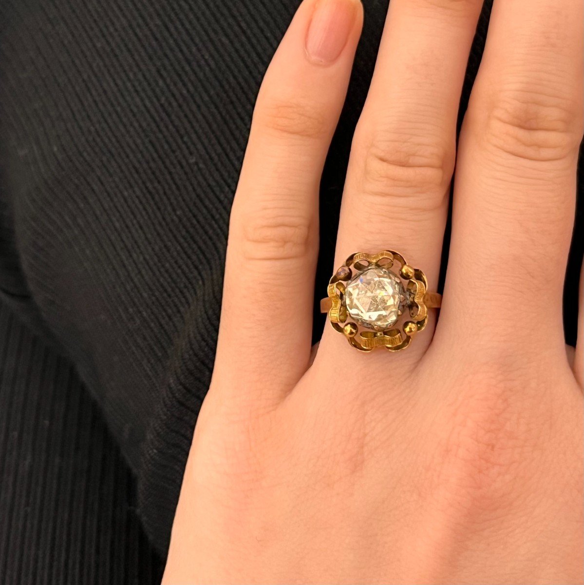 Rose Cut Diamond And 18k Yellow Gold Ring. End Of The 19th Century.-photo-1