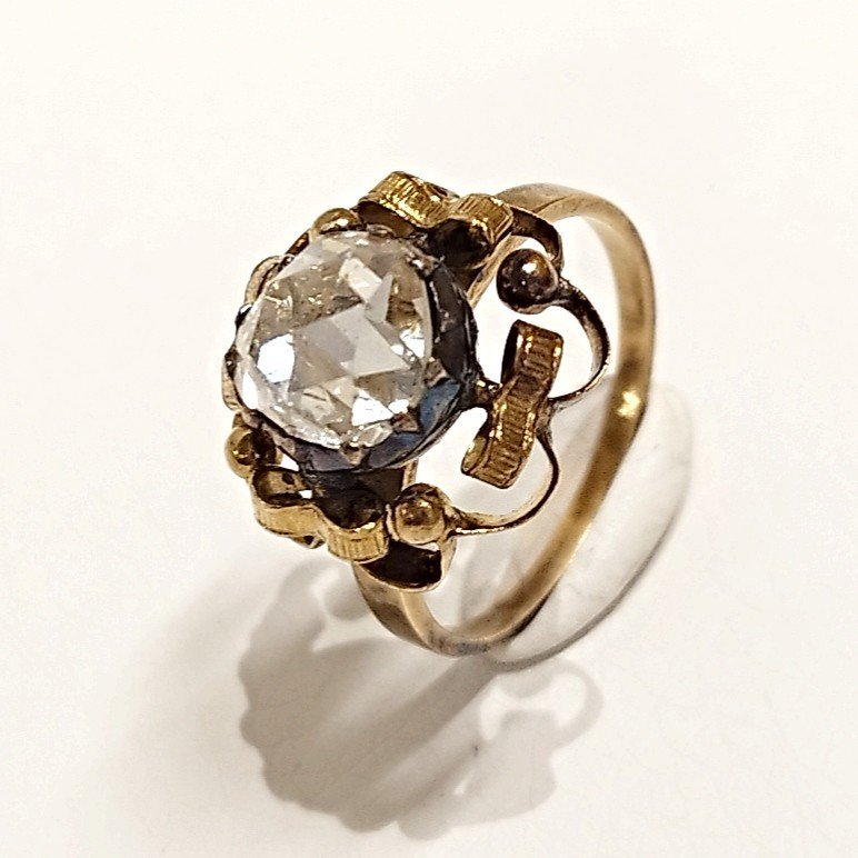 Rose Cut Diamond And 18k Yellow Gold Ring. End Of The 19th Century.-photo-2