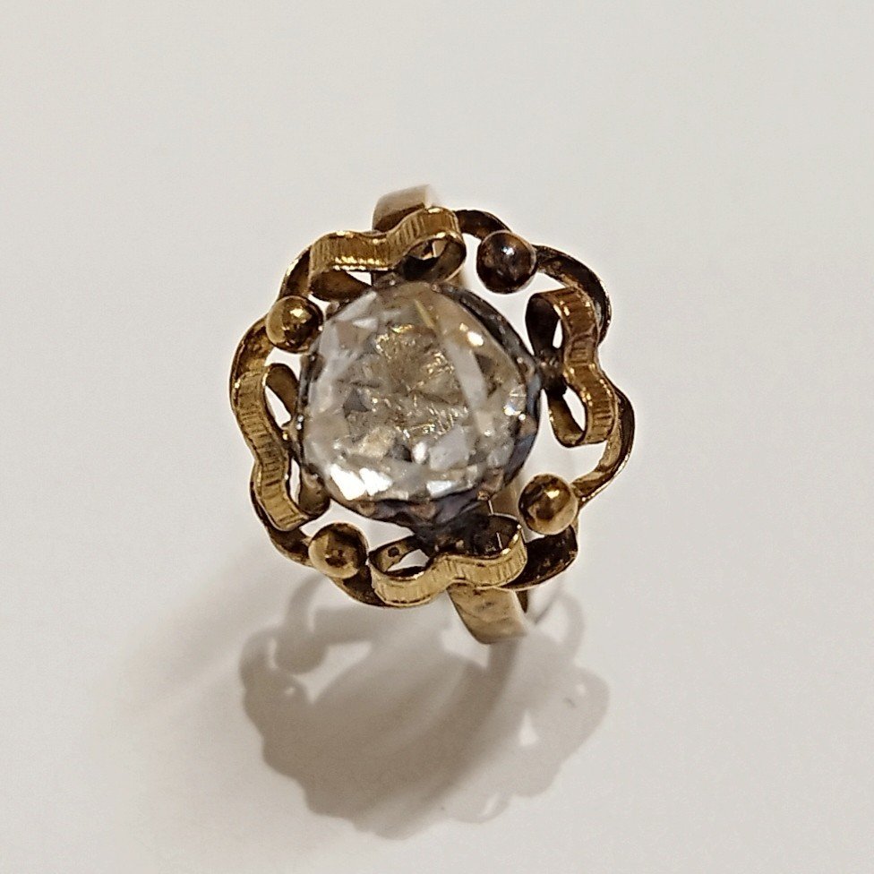 Rose Cut Diamond And 18k Yellow Gold Ring. End Of The 19th Century.-photo-5