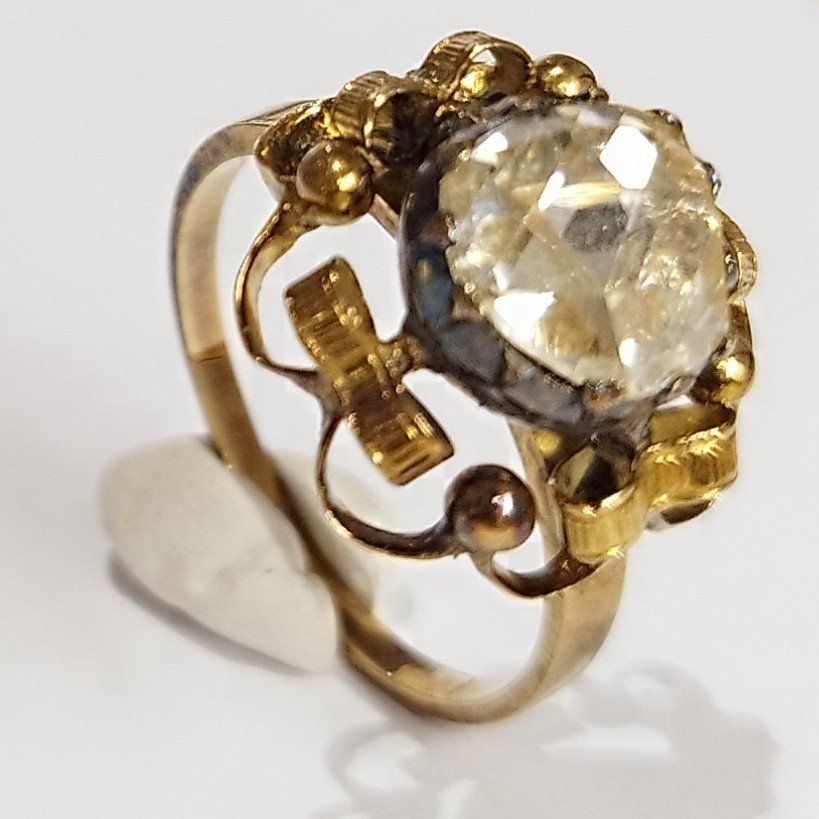 Rose Cut Diamond And 18k Yellow Gold Ring. End Of The 19th Century.-photo-6