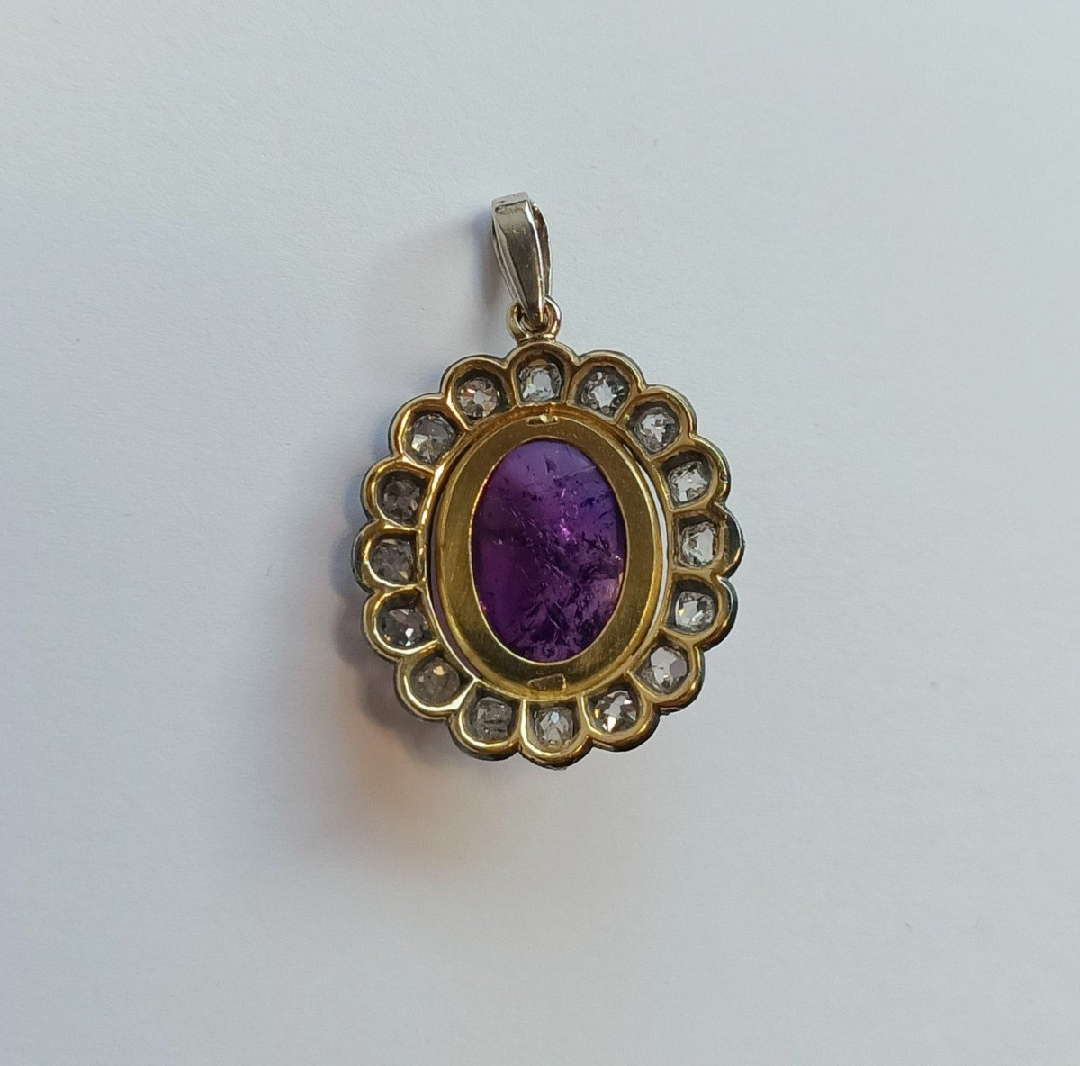 Pendentif Or Et Argent, Améthyste Et Diamants. Années 1850.-photo-4