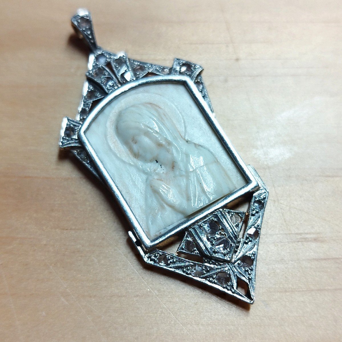 Antique Religious Pendant. 16-karat White And Yellow Gold, Ivory And Rose-cut Diamonds