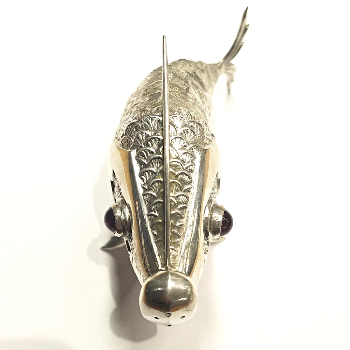 Poisson Articulé En Argent. Salière. Espagne, 1900.-photo-2
