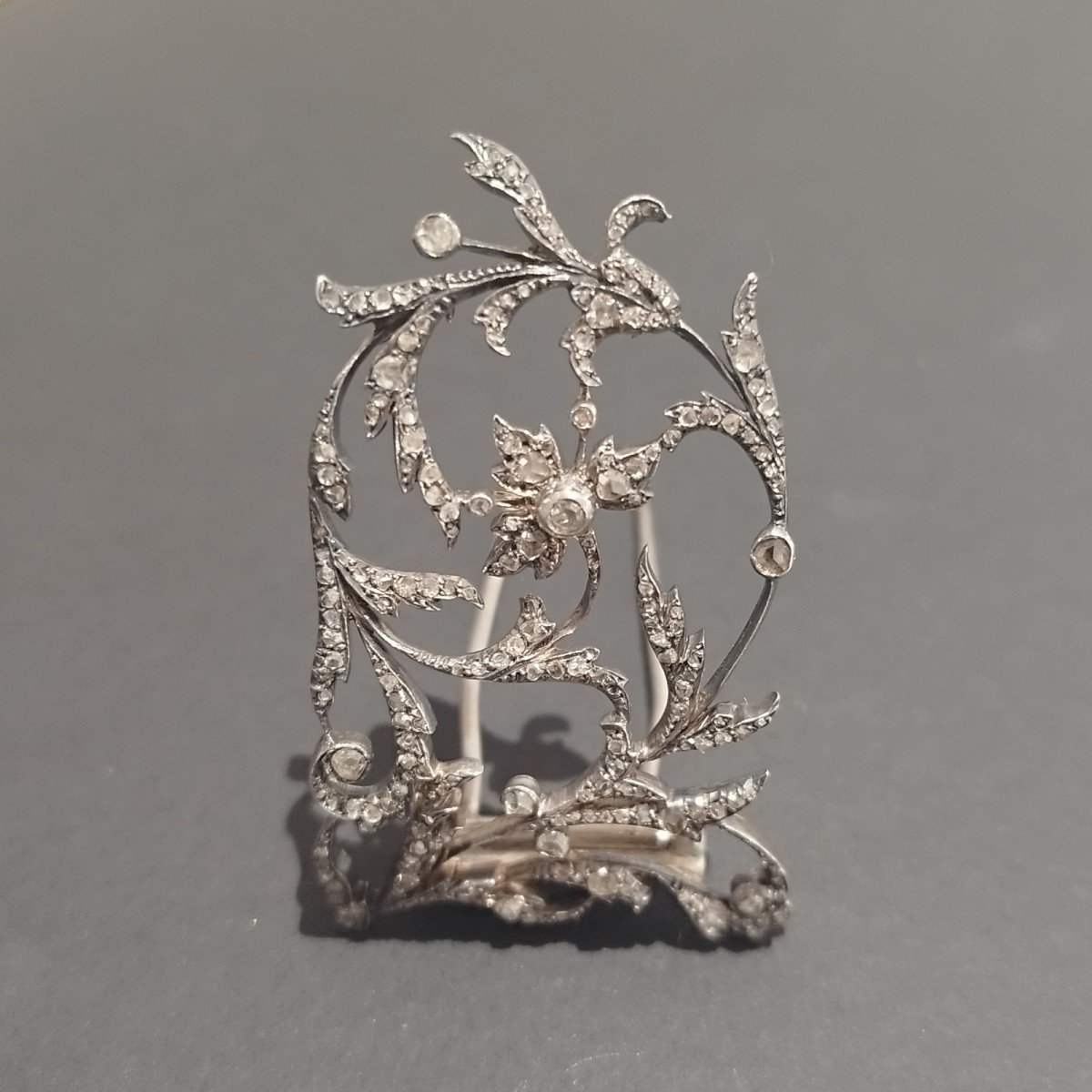 Broche Art Nouveau Or Et Argent, Diamants Talle Rose-photo-2