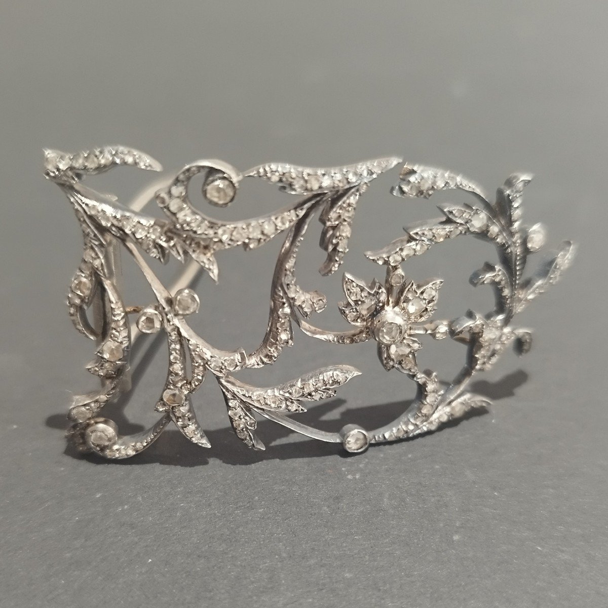 Broche Art Nouveau Or Et Argent, Diamants Talle Rose-photo-4