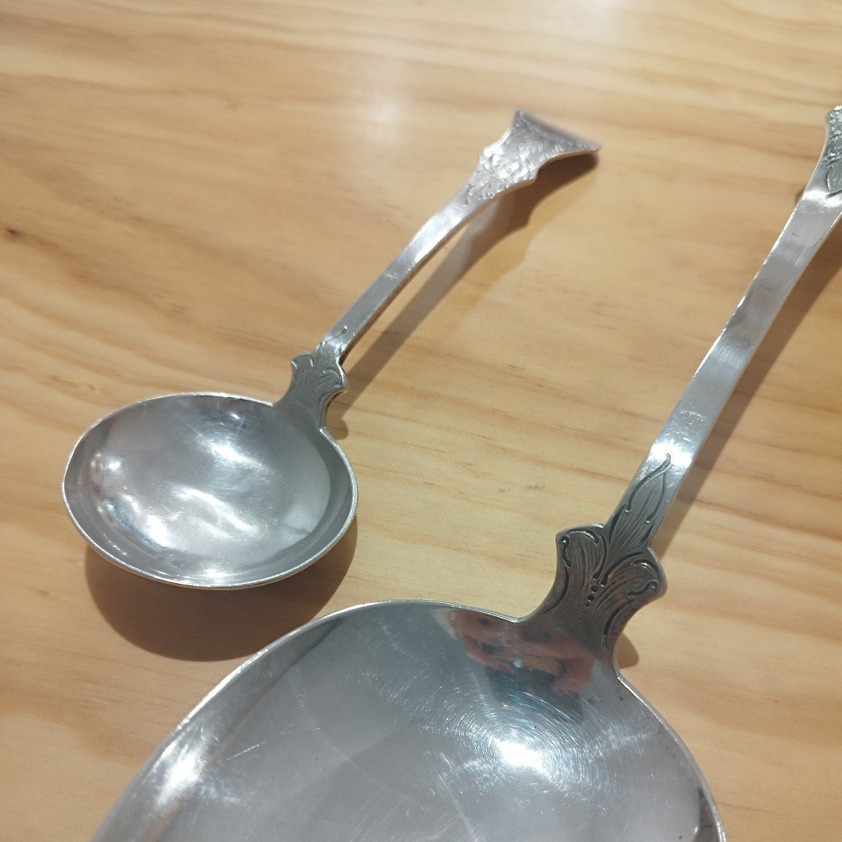 Lot De Deux Cuillères De Service En Argent. Début XXè Siècle. Par Magnus Aase.-photo-4
