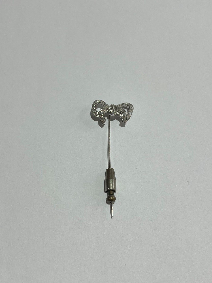 Broche Des Années 1950. Diamants Taille 8/8 Et Or Blanc 18 Carats.-photo-2