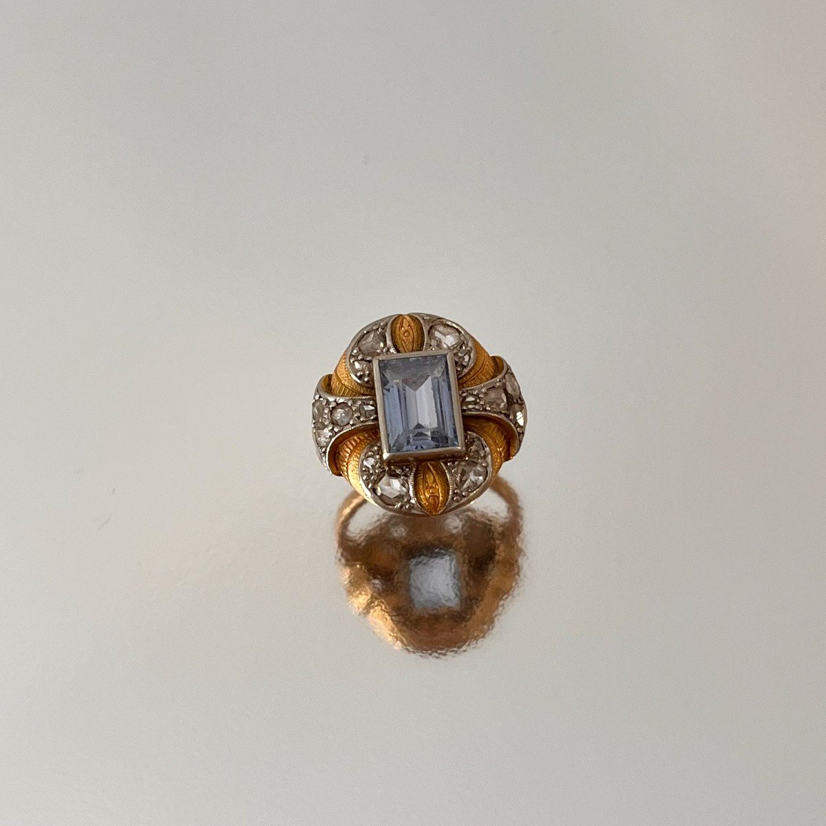 Bague Catalane Des Années 1920. Or 18 Carats Et Platine, Diamants Taille Rose.-photo-2