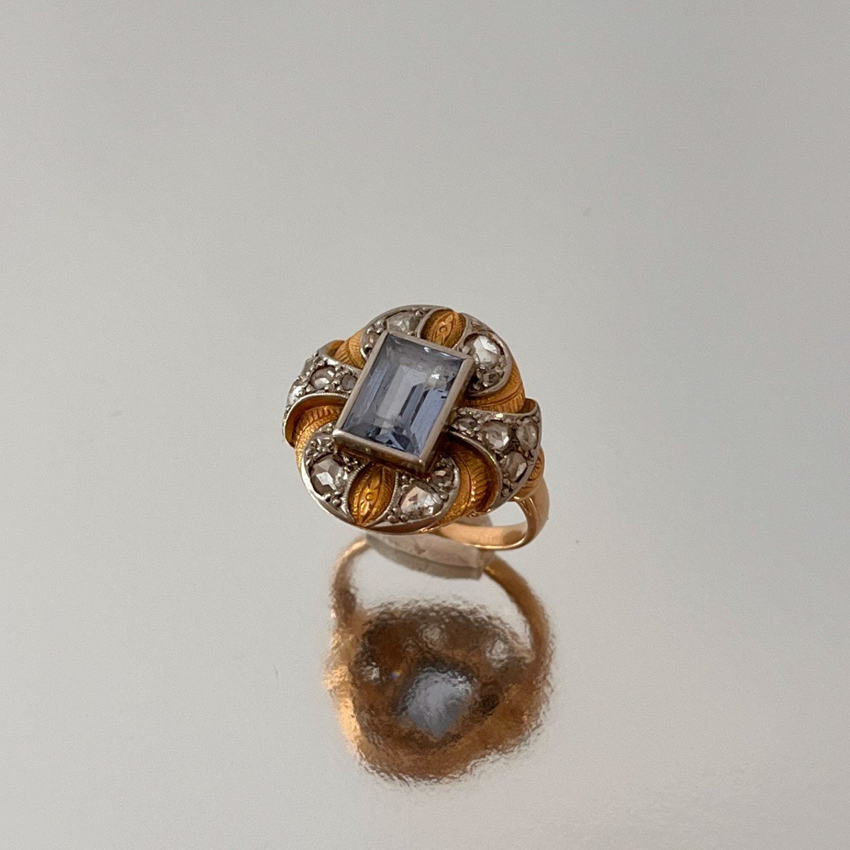 Bague Catalane Des Années 1920. Or 18 Carats Et Platine, Diamants Taille Rose.-photo-4