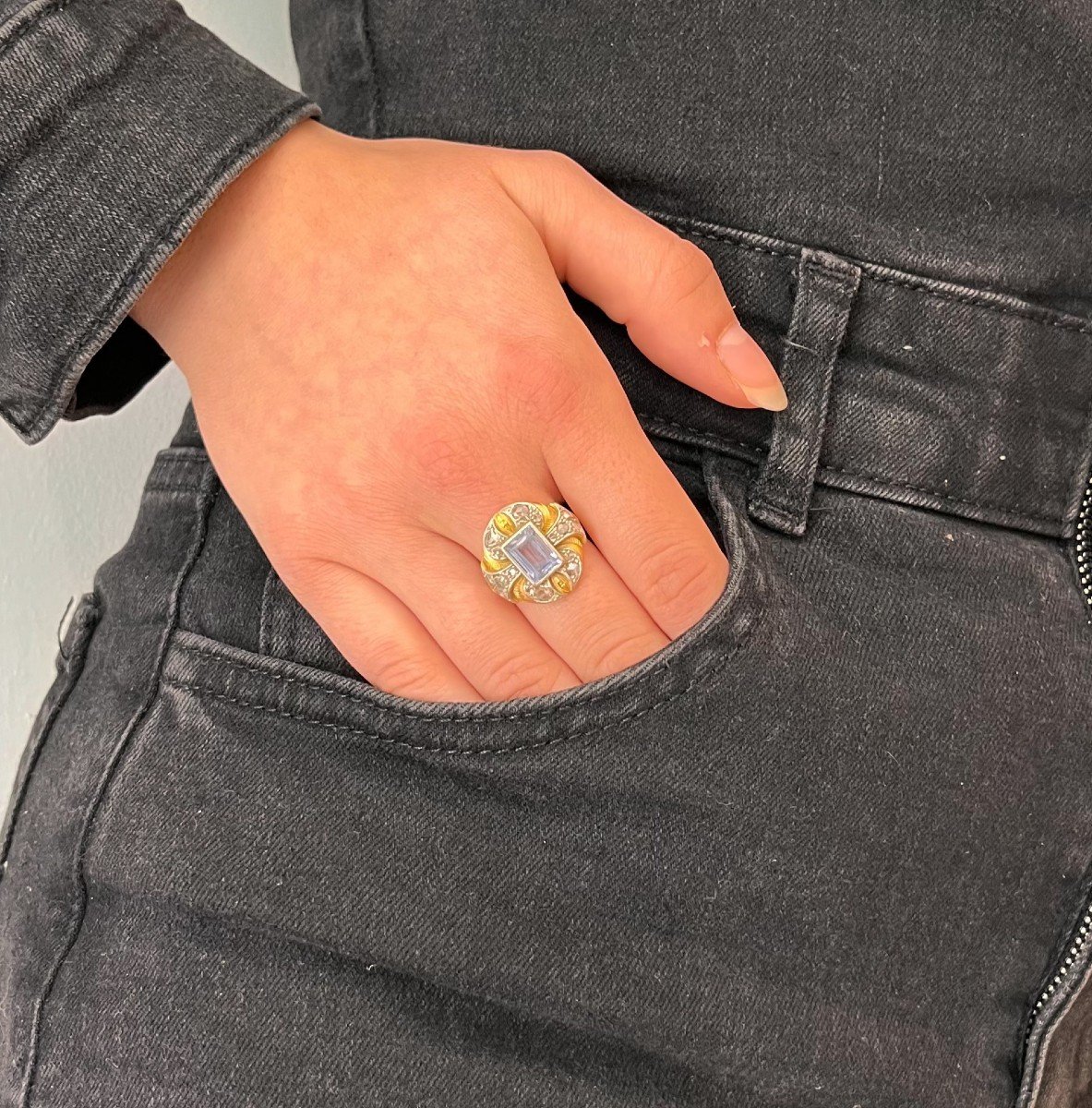 Bague Catalane Des Années 1920. Or 18 Carats Et Platine, Diamants Taille Rose.-photo-1