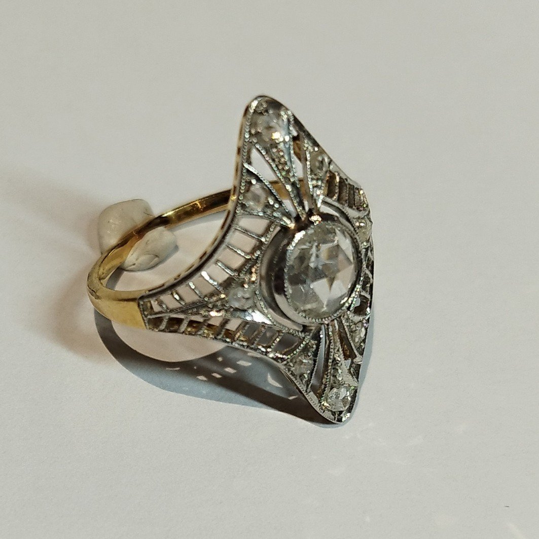 Bague Art Déco Des Années 1930. Or Et Platine. Diamant Taille Rose.-photo-3