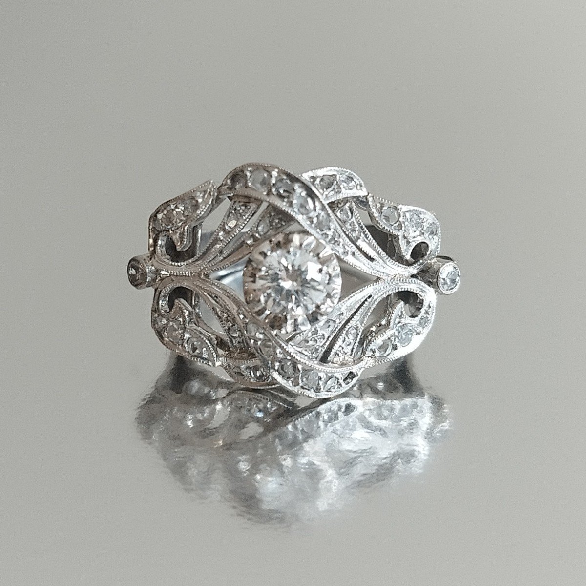 Platinum And Diamond Ring. 1930s.-photo-2
