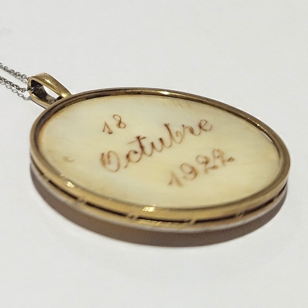 Médaille Religieuse Ivoire, Diamants Taille Rose Et Or 18k-photo-1
