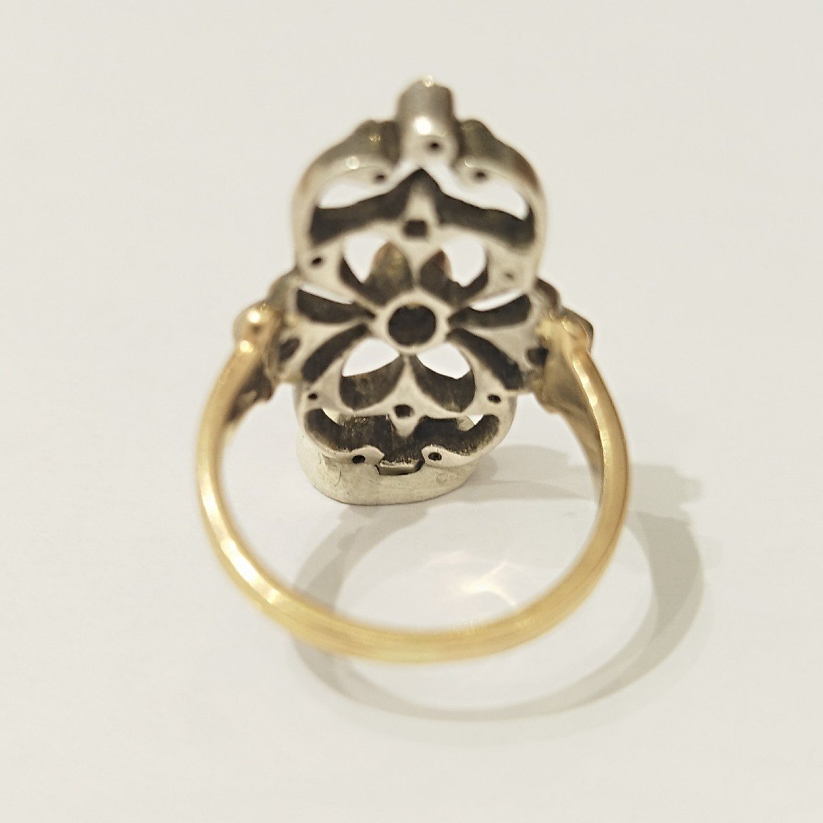 Bague Or Jaune 18k Et Argent, Diamants Taille Rose Et Opales. Fin 1800.-photo-3