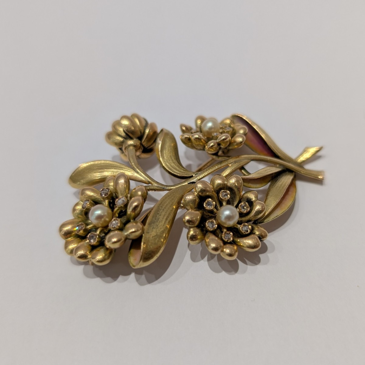 Broche or jaune 18K a motif floral-photo-3