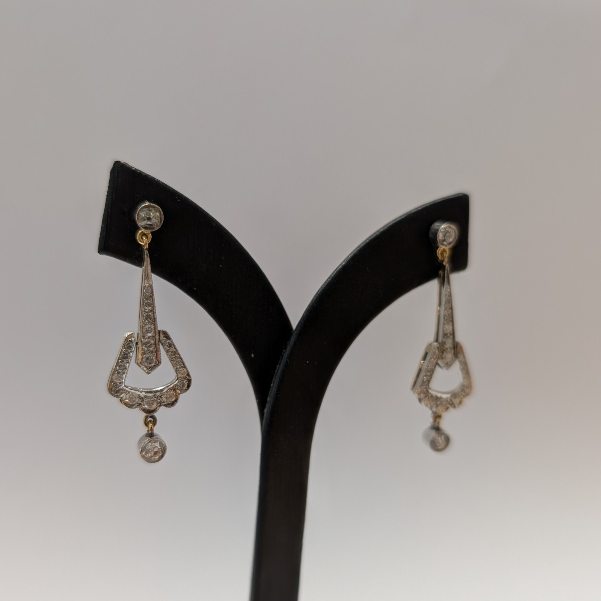 1900s Diamond Earrings. 18k Gold.-photo-3