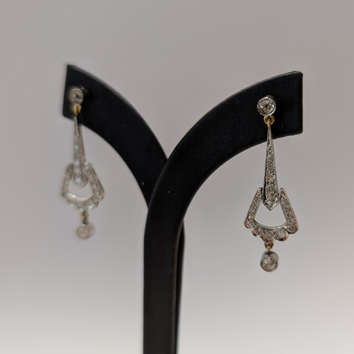 1900s Diamond Earrings. 18k Gold.-photo-4