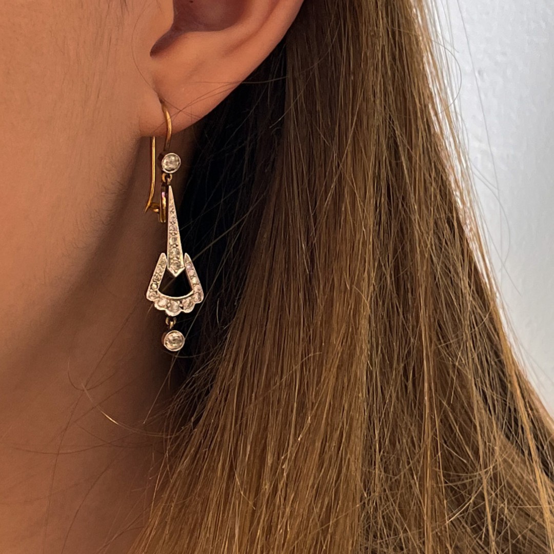 1900s Diamond Earrings. 18k Gold.
