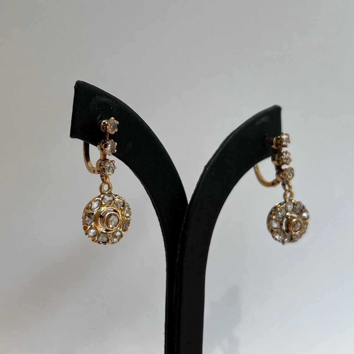 18k Yellow Gold And Diamond Earrings, Circa 1900-photo-3
