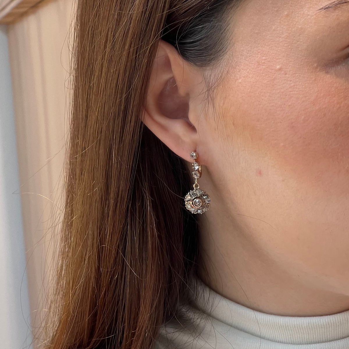 18k Yellow Gold And Diamond Earrings, Circa 1900-photo-4