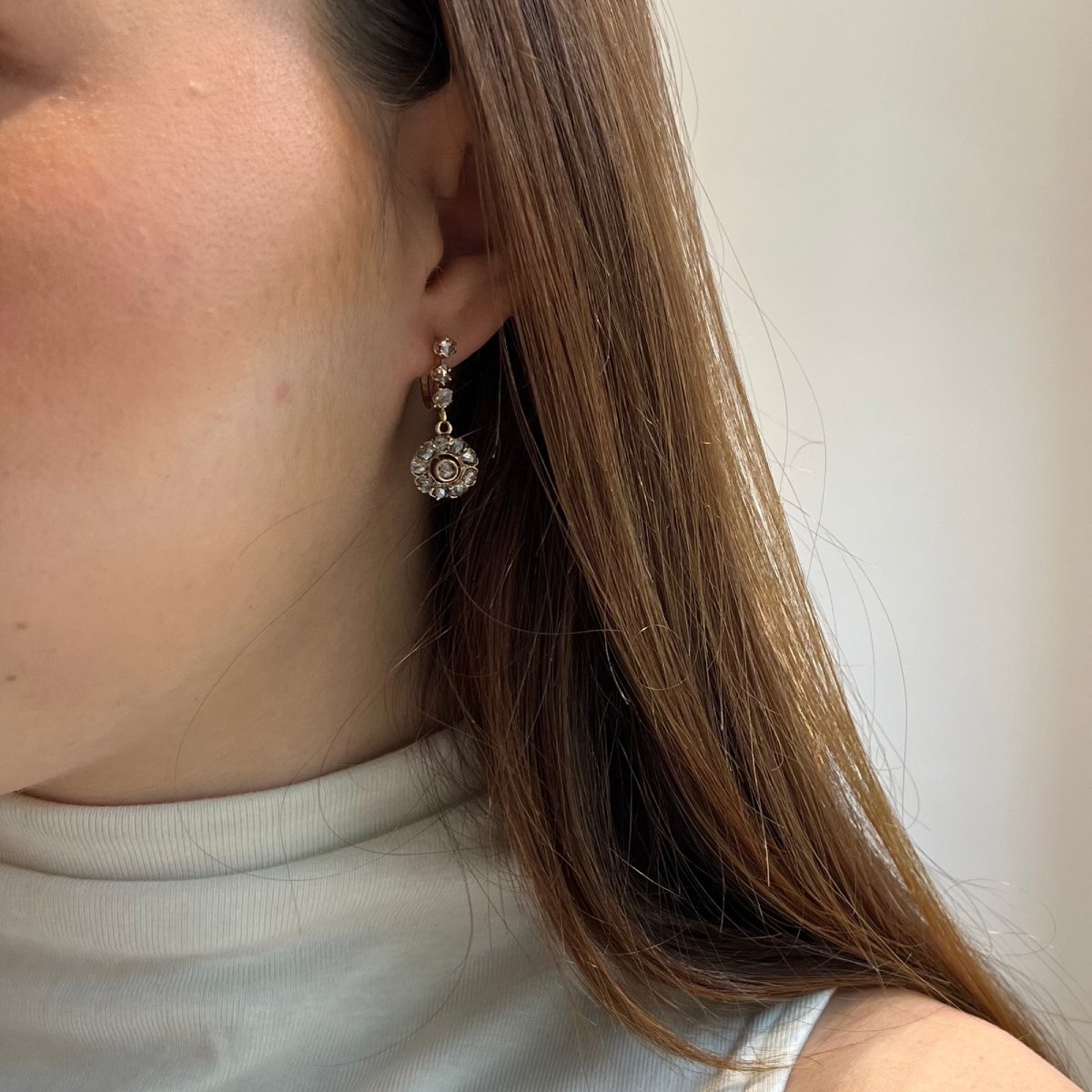 18k Yellow Gold And Diamond Earrings, Circa 1900-photo-2