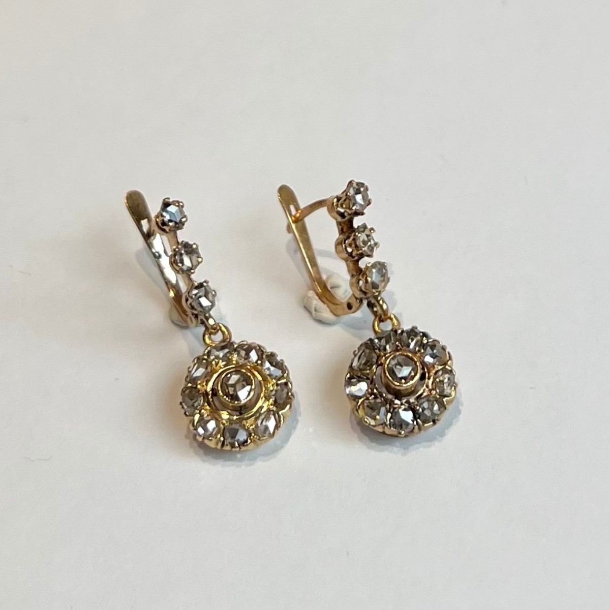 18k Yellow Gold And Diamond Earrings, Circa 1900