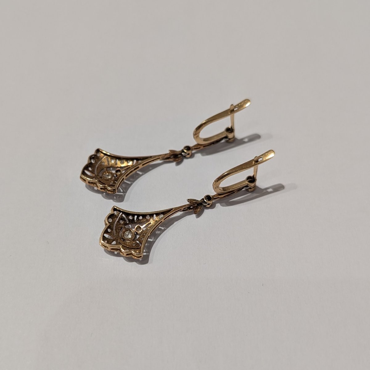 1910s Earrings, 18k Gold And Diamonds-photo-3