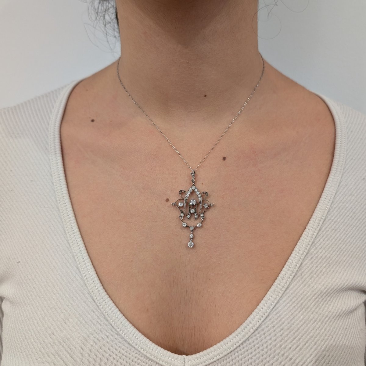 Collier en platine avec diamants taille ancienne et taille rose.-photo-5